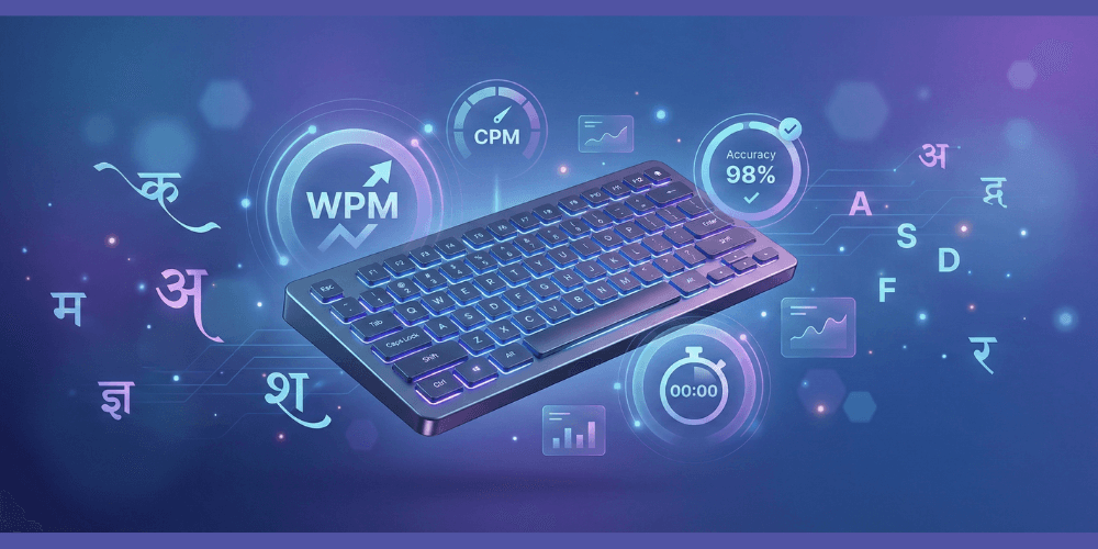 Typing Speed Test banner — practice Hindi, Marathi, Bengali and English