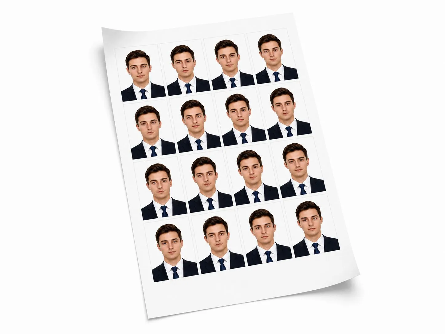 A4 passport photo sheet layout with multiple photo copies